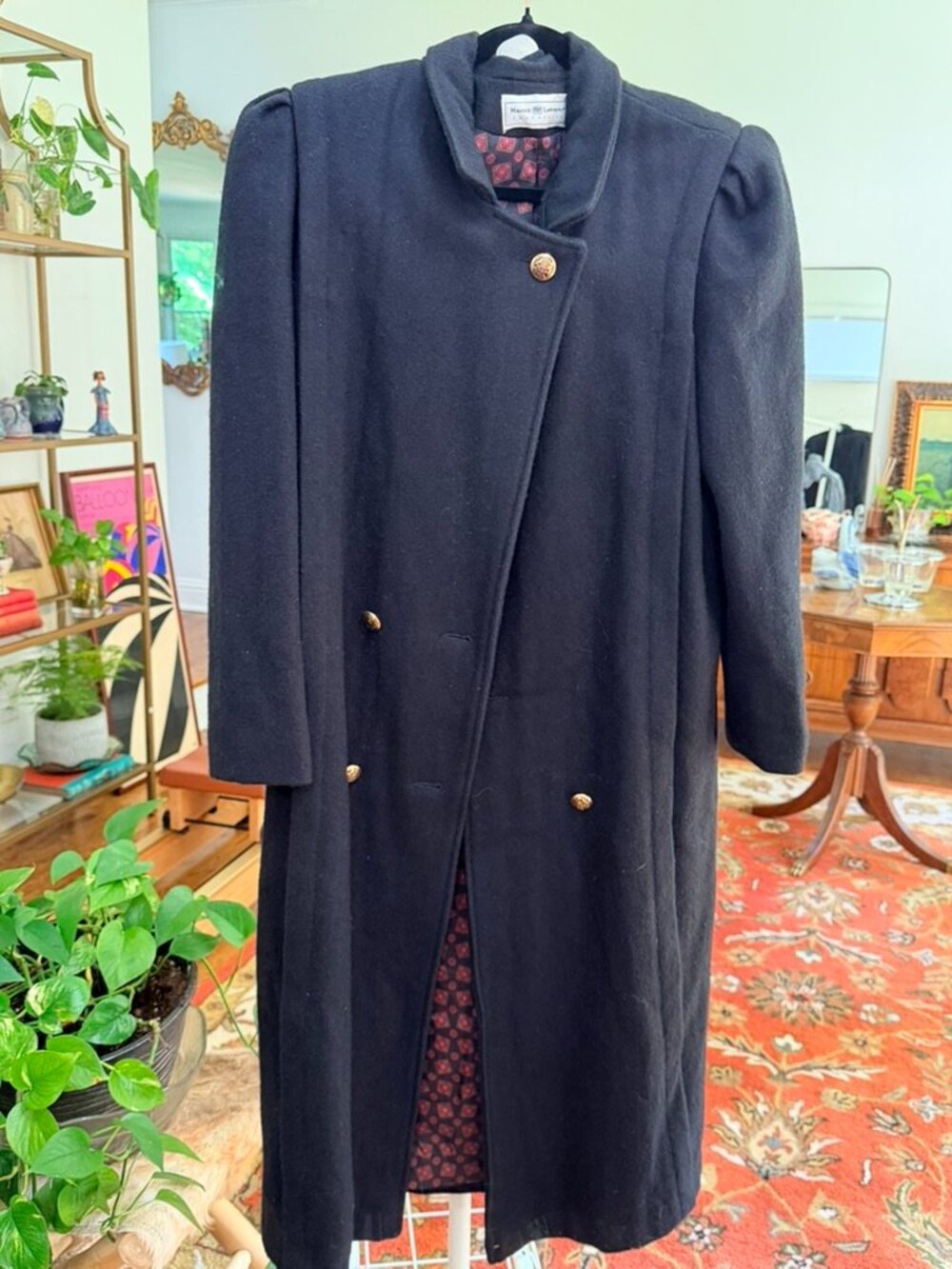 Vintage Black Wool Coat Gold Buttons